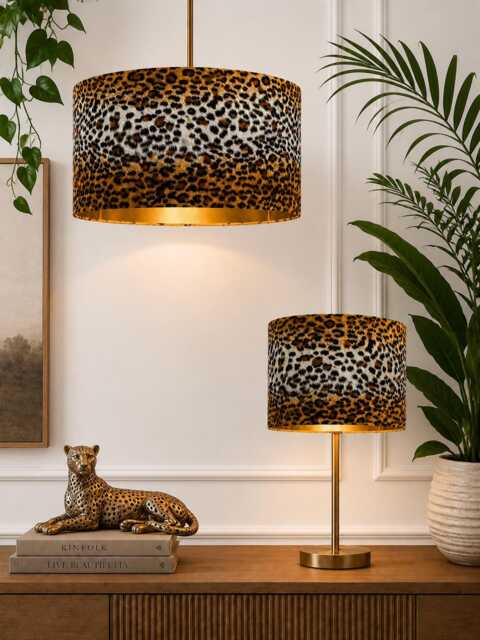New Luxury Premium Quality Velvet Cheetah Faus Fur Realistic Skin Design Drum Lamp Shade Pendant Light With Metallic Lining - image 1