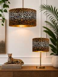New Luxury Premium Quality Velvet Cheetah Faus Fur Realistic Skin Design Drum Lamp Shade Pendant Light With Metallic Lining - thumbnail 1