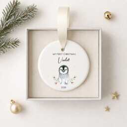 Personalised Baby's First Christmas Ornament - Penguin Ceramic Bauble Custom Newborn Gift 1st Xmas Tree Decoration Any Name Keepsake - thumbnail 2