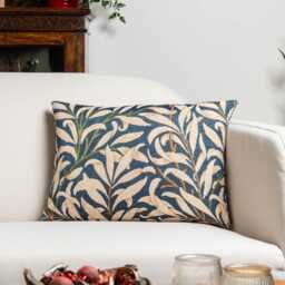 William Morris Willow Bough Tapestry Boudoir Cushion in Navy Blue. Botanical Interweaving Tree. 17x12