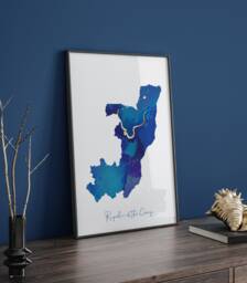 Republic Of The Congo Map Blue & Gold Wall Art Print - thumbnail 1