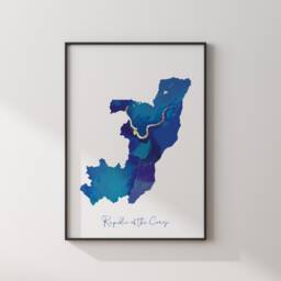 Republic Of The Congo Map Blue & Gold Wall Art Print - thumbnail 3