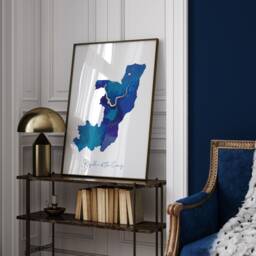 Republic Of The Congo Map Blue & Gold Wall Art Print - thumbnail 2