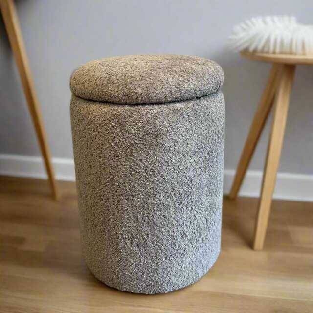 Handmade Boucle Round Pouffe Beige Bedroom Stool in Teddy Boucl?? Fabric With Removable Lid - image 1