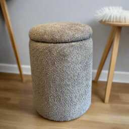 Handmade Boucle Round Pouffe Beige Bedroom Stool in Teddy Boucl?? Fabric With Removable Lid
