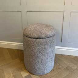Handmade Boucle Round Pouffe Beige Bedroom Stool in Teddy Boucl?? Fabric With Removable Lid - thumbnail 3