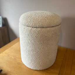 Handmade Boucle Round Pouffe Beige Bedroom Stool in Teddy Boucl?? Fabric With Removable Lid - thumbnail 2