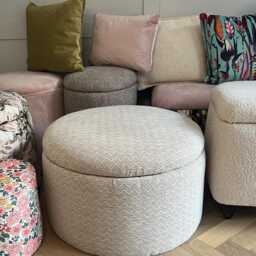 Handmade Boucle Round Pouffe Beige Bedroom Stool in Teddy Boucl?? Fabric With Removable Lid - thumbnail 4