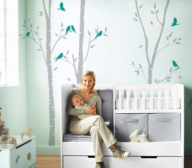 Birch Tree Decal With Flying Birds, Wall Stickers For Bedrooms Sticker Decals Art Decalisland -Birch Trees & Birds Wall Decal Sd 083 - image 1