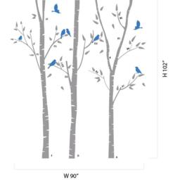 Birch Tree Decal With Flying Birds, Wall Stickers For Bedrooms Sticker Decals Art Decalisland -Birch Trees & Birds Wall Decal Sd 083 - thumbnail 2