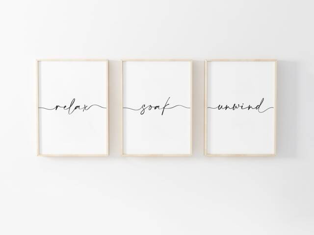 Bathroom Prints, Relax Soak Unwind, Set Of 3, Wall Art, Neutral Bathroom, Modern Home Decor, Bath Print, Quote, Print - image 1