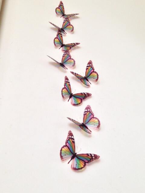Rainbow Butterfly Wall Art 3D Nursery Wedding Decals - Set Of 8 - image 1
