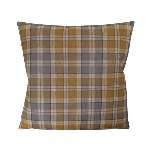 "Autumn Fall Ochre Yellow Grey Tartan Check Linen Look Cushion Cover Reversible 14"" 16"" 18"" 20"" 22"" 24" - image 1
