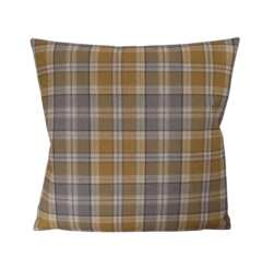 "Autumn Fall Ochre Yellow Grey Tartan Check Linen Look Cushion Cover Reversible 14"" 16"" 18"" 20"" 22"" 24" - thumbnail 1