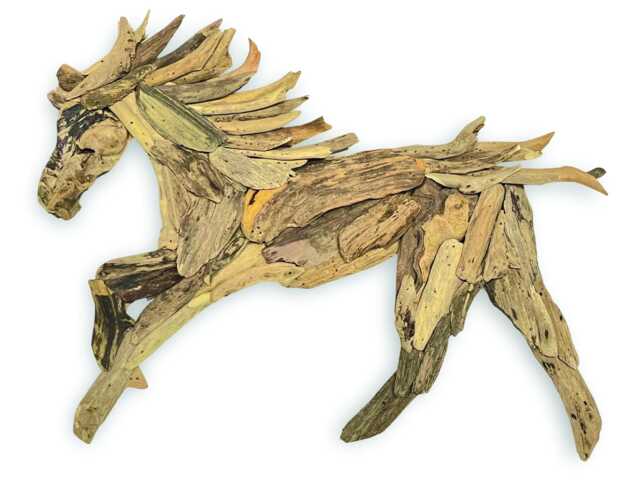 Driftwood Wall Art Horse 70cm, Teak Root Galloping Sculpture - image 1