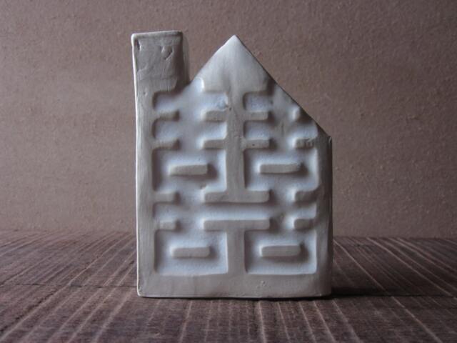 White Double Happiness House, Ceramic Wall Art - H.9