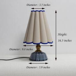Handmade Khaki Fabric Table Lamp Blue Trim Ceramic Base-75# - thumbnail 2