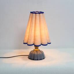 Handmade Khaki Fabric Table Lamp Blue Trim Ceramic Base-75#
