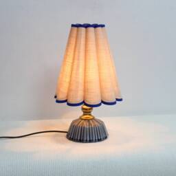 Handmade Khaki Fabric Table Lamp Blue Trim Ceramic Base-75# - thumbnail 4
