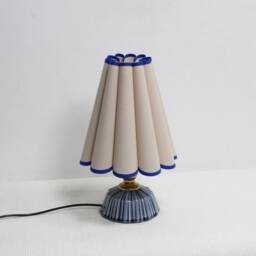 Handmade Khaki Fabric Table Lamp Blue Trim Ceramic Base-75# - thumbnail 3