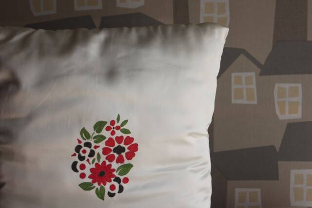 Handmade White Satin Cushion Cover Hand-Painted Flowers - image 1