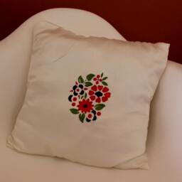 Handmade White Satin Cushion Cover Hand-Painted Flowers - thumbnail 4