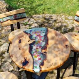 "Round Dining Table With Matching Chairs Made Of Linden Wood, Epoxy Resin ""To Order" - thumbnail 2