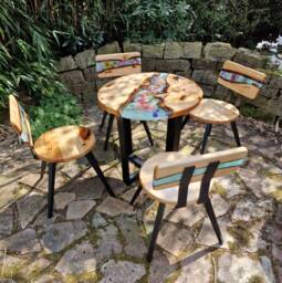 "Round Dining Table With Matching Chairs Made Of Linden Wood, Epoxy Resin ""To Order" - thumbnail 1