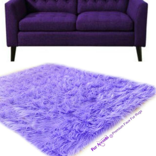 Faux Fur Area Rug - Rectangle Shaggy Soft Light Purple Lavender Orchid Designer Rugs Accents Usa - image 1