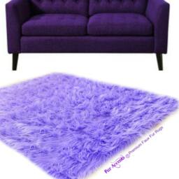 Faux Fur Area Rug - Rectangle Shaggy Soft Light Purple Lavender Orchid Designer Rugs Accents Usa - thumbnail 1