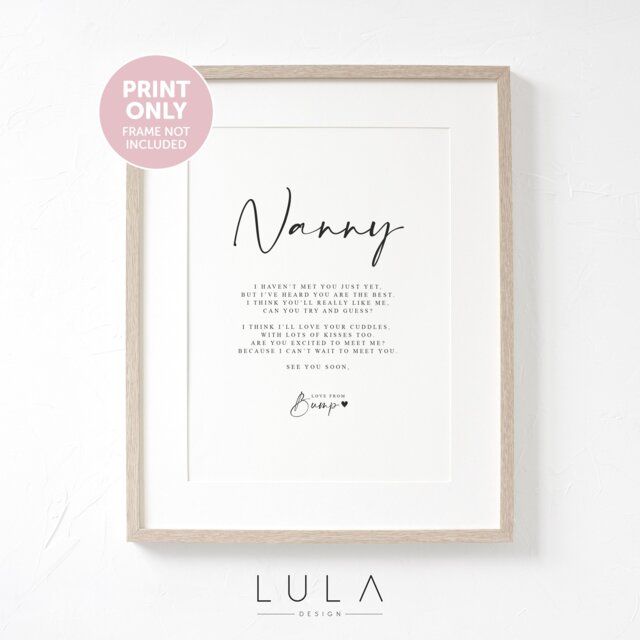 Nanny To Be Poem From Bump A4 Or A5 Print, Pregnancy Announcement, Love Gift, New Grandparent - image 1