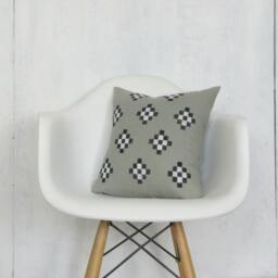 Gray Linen Pillow Cover With Black & White Print/Southwestern Geometric Block Printed Neutral Throw Cushion Bedding Accent - thumbnail 3