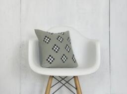Gray Linen Pillow Cover With Black & White Print/Southwestern Geometric Block Printed Neutral Throw Cushion Bedding Accent