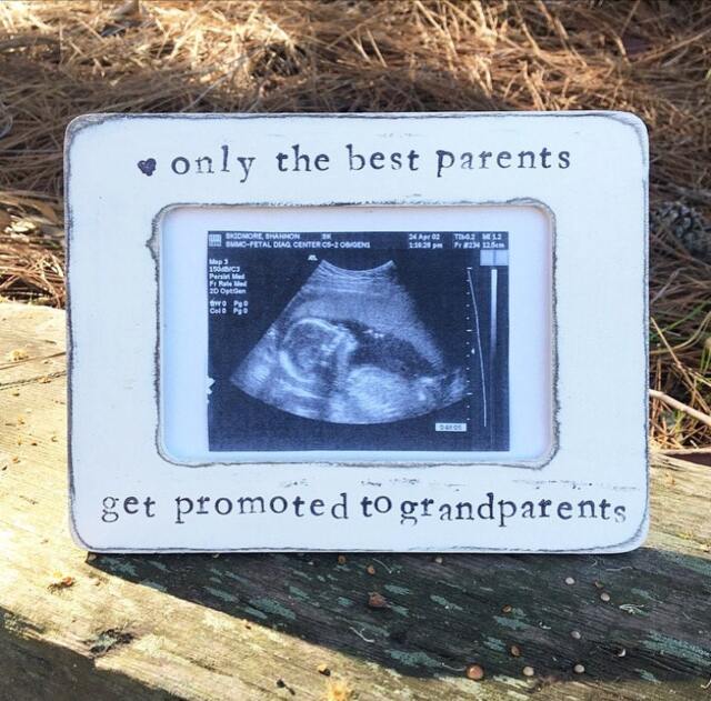 Grandparent Pregnancy Announcement Picture Frame Hand Stamped 4x6 Photo - image 1