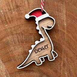 Personalised Dinosaur Christmas Bauble Engraved Wooden Ornament- Tree Bauble- Decoration - thumbnail 3