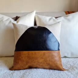 Triangle Faux Leather Pillow Cover Camel Beige Linen, Scandinavian Home Decor - thumbnail 2