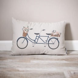 Tandem Bicycle Linen Pillow - Floral Spring Decor