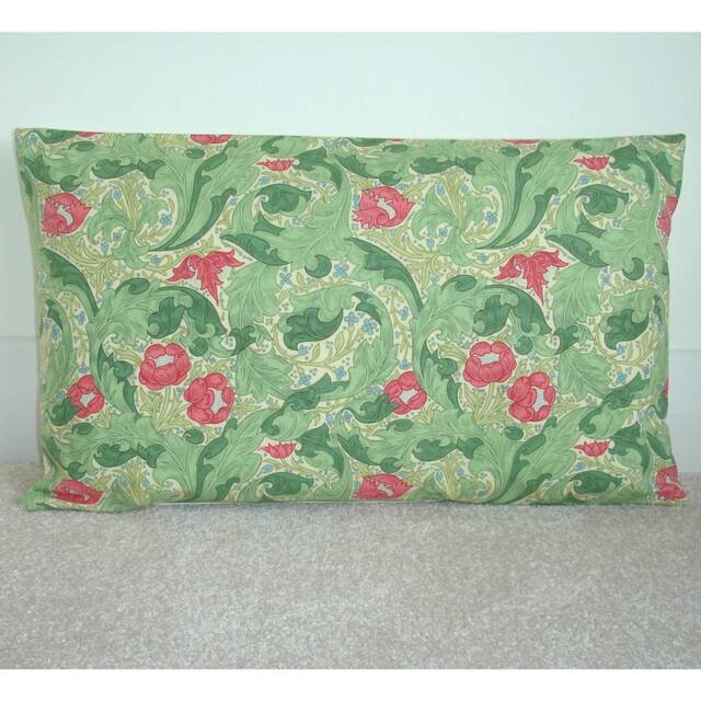 William Morris Batchelors Button Green Pink Cushion Cover 12x20 Vintage Fabric Oblong Bolster Pillow Case Sham Arts & Crafts Pillowcase - image 1