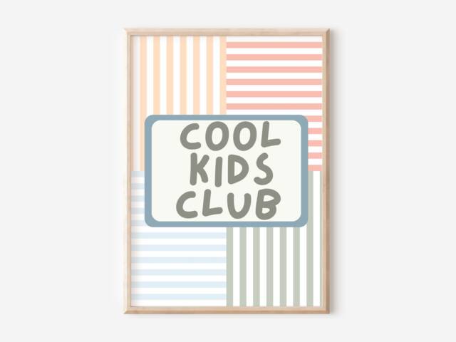 Muted Stripy Squares Cool Kids Club Print, Perfect For Girls Room, Boys Room Or Play - Print Only - image 1