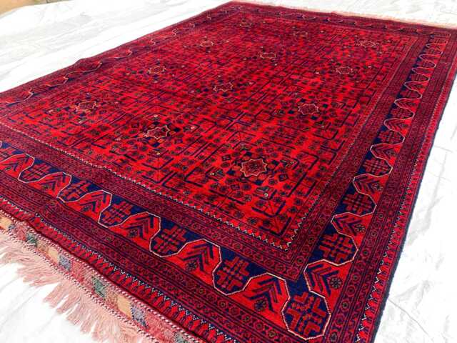 Handmade Red Wool Afghan Rug - 5.5x7.8 Ft Oriental Bukhara Design - image 1