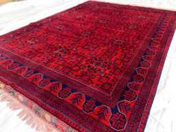 Handmade Red Wool Afghan Rug - 5.5x7.8 Ft Oriental Bukhara Design - thumbnail 1
