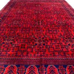 Handmade Red Wool Afghan Rug - 5.5x7.8 Ft Oriental Bukhara Design - thumbnail 2