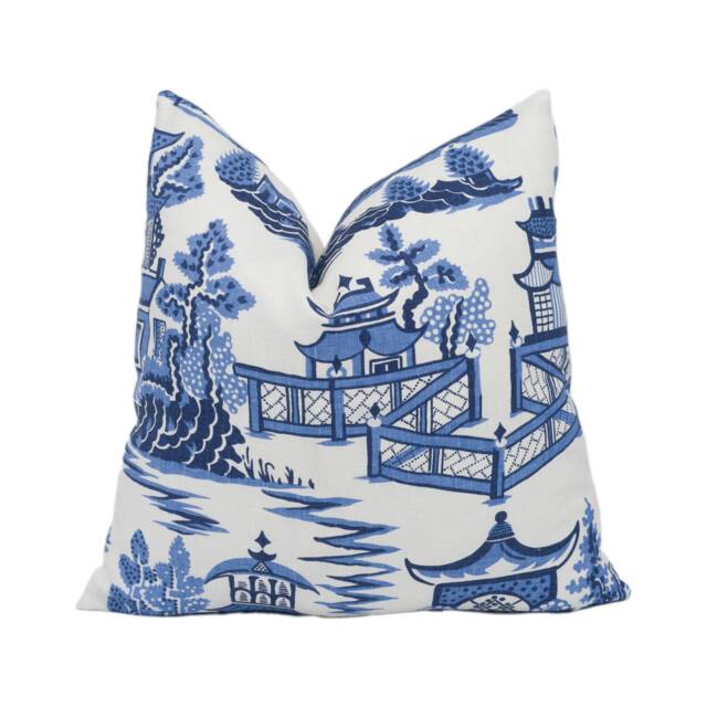 Schumacher - Nanjing Porcelain Modern Chinoiserie China Blue Designer Cushion Cover Luxury Home D??cor Handmade Throw Pillow - image 1