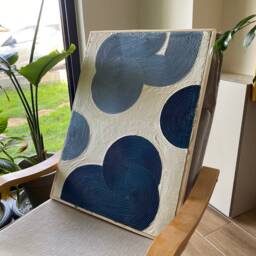Handmade Blue Boho Plaster Wall Art, Mid Century Textured Art Canvas, Painting, Wabi Sabi Wal - thumbnail 3