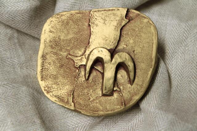Aries Horoscope Symbol Bas Relief Zodiac Astrological Sign Small Sculpture Wall Art Original Birthday Gift Gold Silver Home Office Decor - image 1