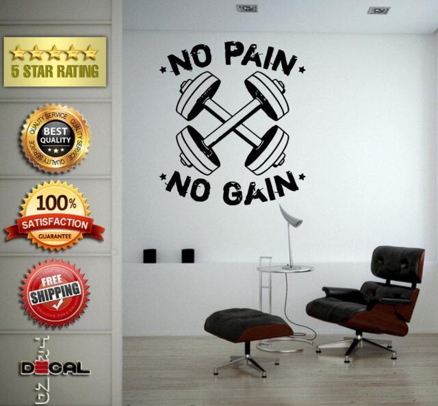 No Pain Gain Lifting Weights Training Gym Athletics Body Building Physical Education Gymnasium Wall Vinyl Sticker Mural Room Decor L1790 - image 1