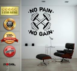 No Pain Gain Lifting Weights Training Gym Athletics Body Building Physical Education Gymnasium Wall Vinyl Sticker Mural Room Decor L1790 - thumbnail 1