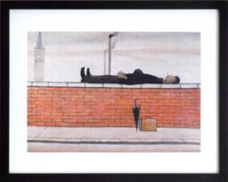 L S Lowry Art Print - Man Lying On A Wall, Black Frame - thumbnail 1