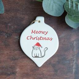Meowy Christmas, Handmade Ceramic Cat Christmas Tree Decoration, Xmas Gift For Lover, Present - thumbnail 3