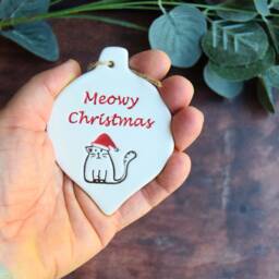 Meowy Christmas, Handmade Ceramic Cat Christmas Tree Decoration, Xmas Gift For Lover, Present - thumbnail 2